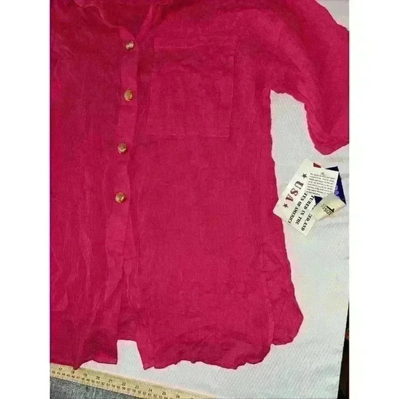 NWT Pacific Connections Pink Linen Gold Seashell Buttons One Size Swim Cover - Picture 3 of 12